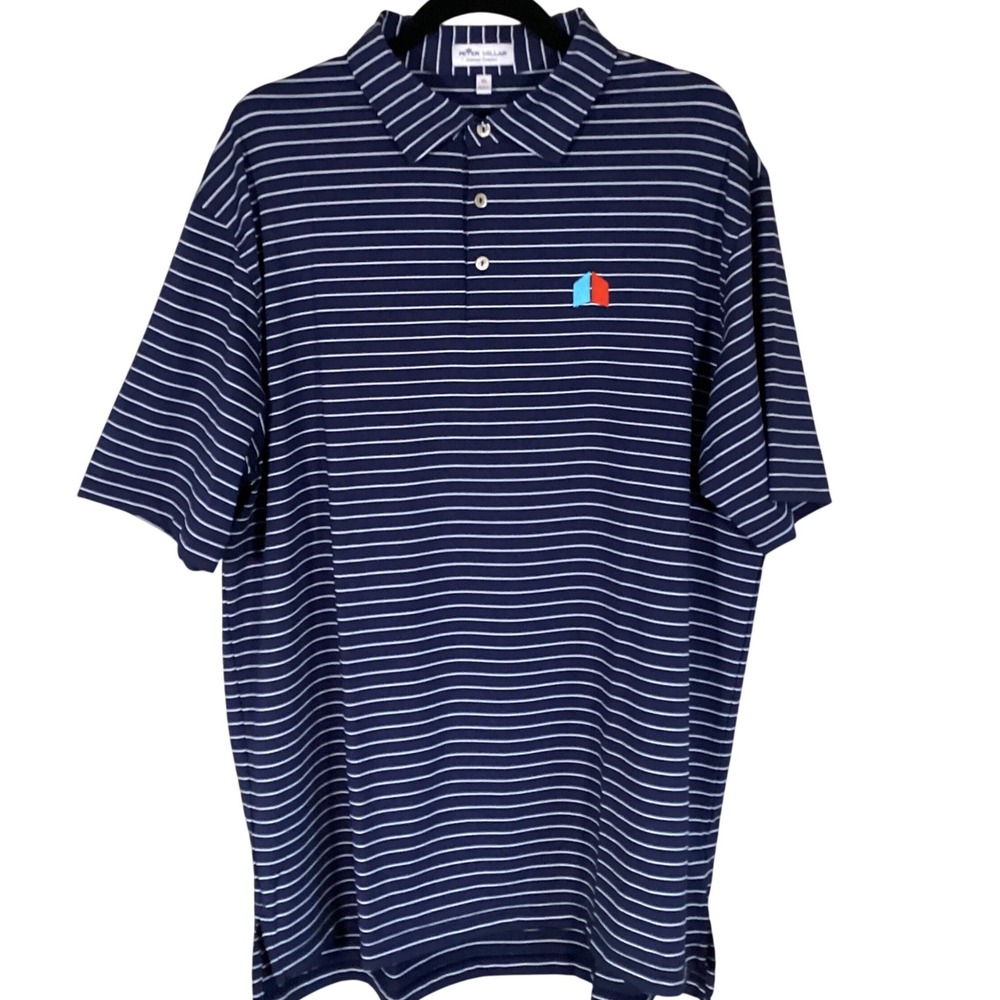 Peter Millar Summer Comfort Polo Shirt Mens XL Navy Blue White Striped Golf Logo
